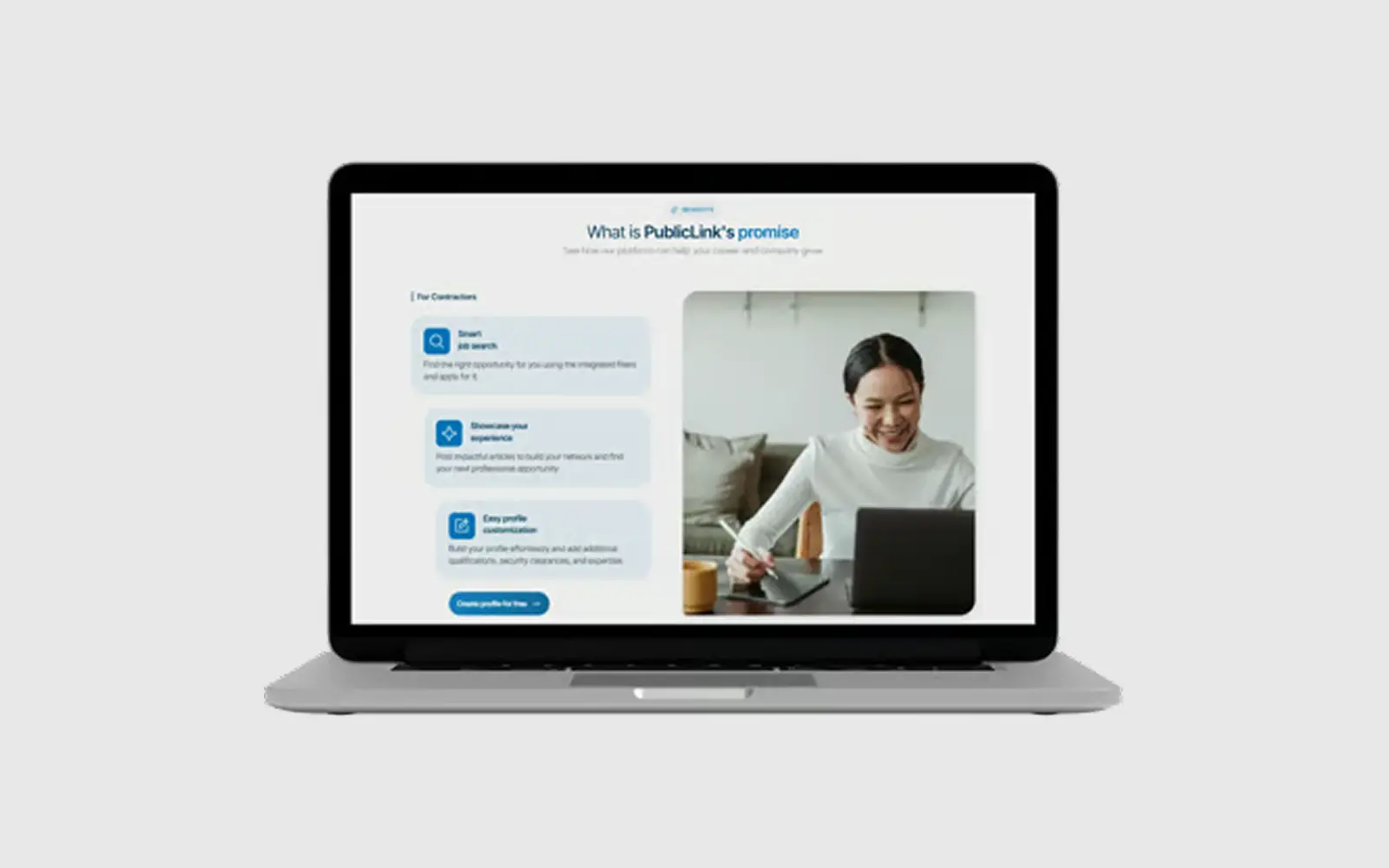 PublicLink contractor value section — smart job search and profile tools