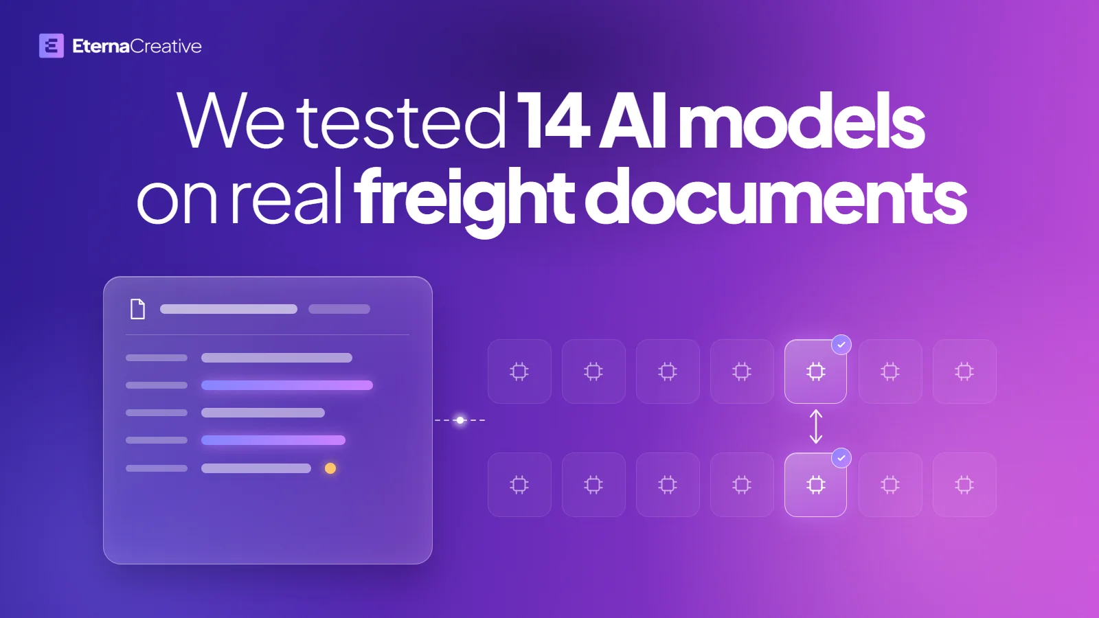 Grid of AI model results on freight documents, two winning models highlighted, on a purple gradient