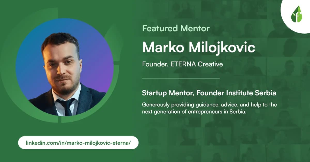 Founder Institute Serbia Featured Mentor card for Marko Milojkovic, Founder, ETERNA Creative