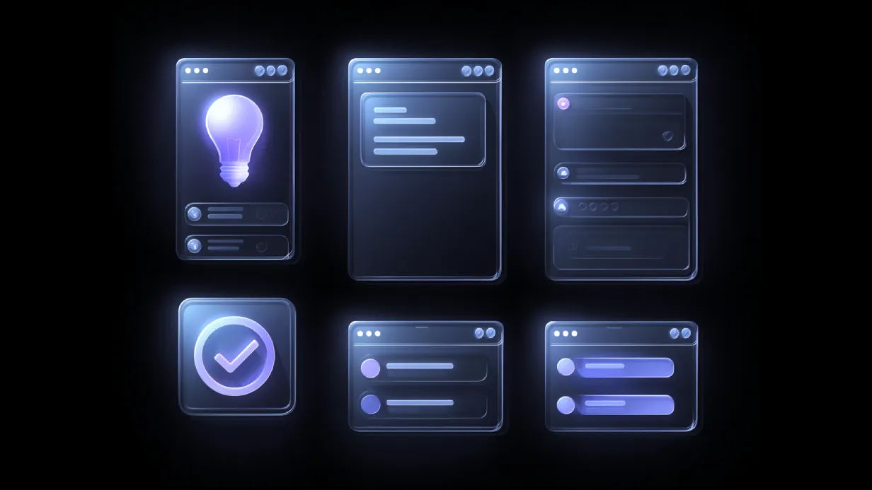 Abstract digital artwork visualizing the startup lifecycle stages using dark background with blue and purple design elements